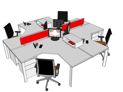 办公工位 文件柜 办公家具 工位 办公室 屏风工位su模型