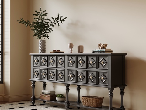 法式复古边柜 玄关柜su模型