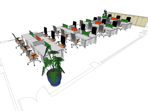 办公工位 文件柜 办公家具 工位 办公室 屏风工位su模型