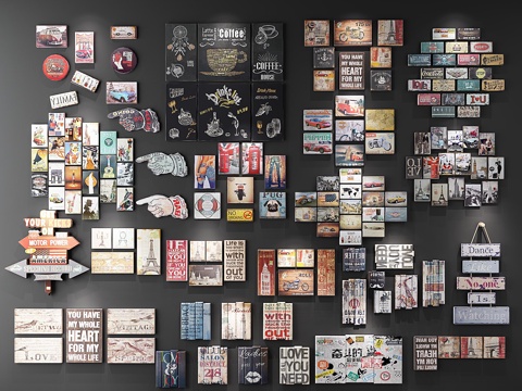  工业风挂画餐厅挂画照片墙组合3d模型 