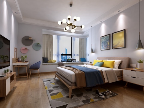  北欧卧室梳妆台搁板装饰画3d模型 