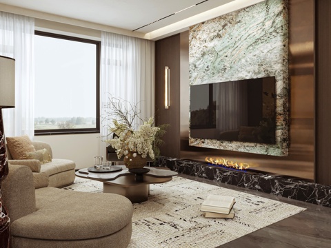  现代轻奢客餐厅3d模型 