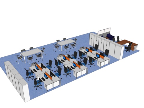 办公工位 文件柜 办公家具 工位 办公室 屏风工位su模型