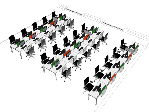 办公工位 文件柜 办公家具 工位 办公室 屏风工位su模型