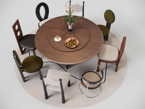中古风圆餐桌su模型