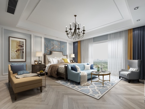  美式卧室3d模型 