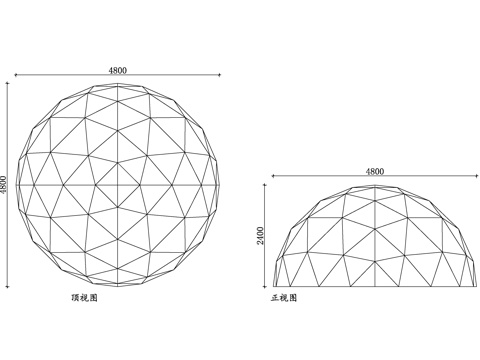 测地线圆顶 网格球顶 球形穹顶 几何穹顶 三角网格穹顶cad施工图