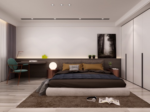  现代简约卧室 现代床现代卧室床3d模型 