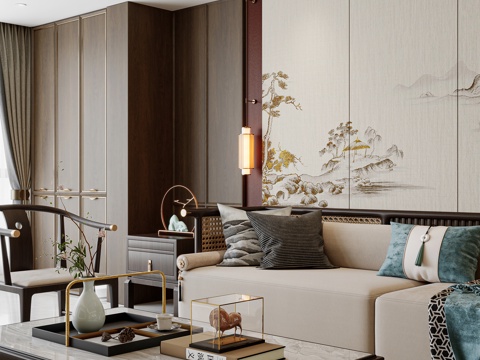  宋氏美学 新中式墙板壁灯3d模型 