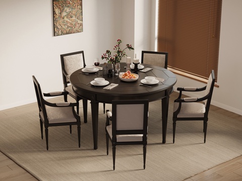 法式餐桌椅 圆形餐桌su模型