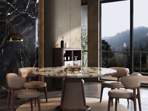  现代餐厅 轻奢餐厅 高级感  餐桌椅3d模型 