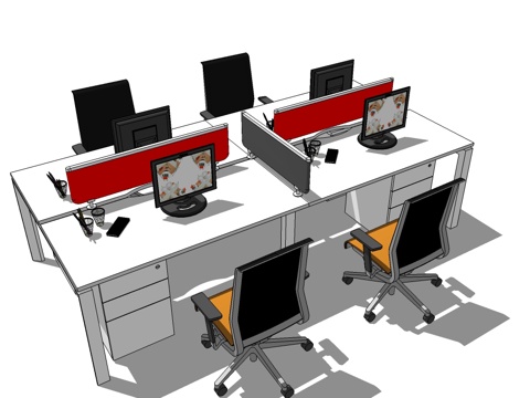 办公工位 文件柜 办公家具 工位 办公室 屏风工位su模型