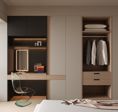 现代书桌一体柜su模型