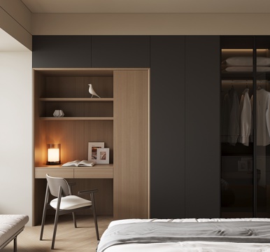 现代书桌一体柜su模型