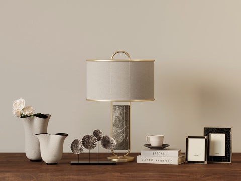 新中式摆件组合 台灯 花瓶 相框su模型