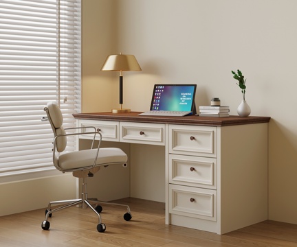 现代书桌椅 奶油风书桌椅su模型