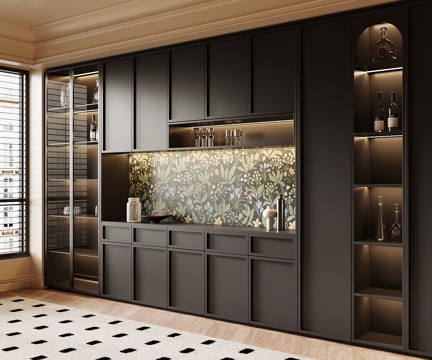 法式复古酒柜 餐边柜su模型