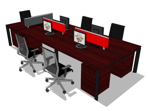 办公工位 文件柜 办公家具 工位 办公室 屏风工位su模型