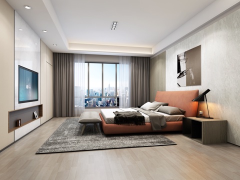  现代简约主卧室3d模型 