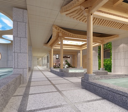  中式洗浴中心 更衣室 搓澡区3d模型 