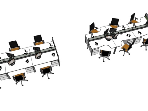 办公工位 文件柜 办公家具 工位 办公室 屏风工位su模型