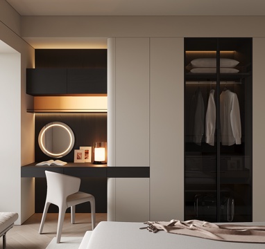 现代书桌一体柜su模型