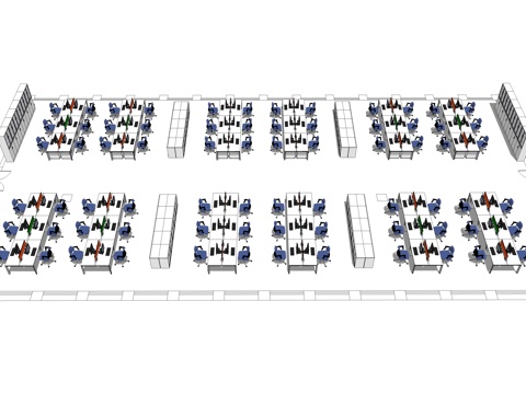  办公工位 文件柜 办公家具 工位 办公室 屏风工位su模型 