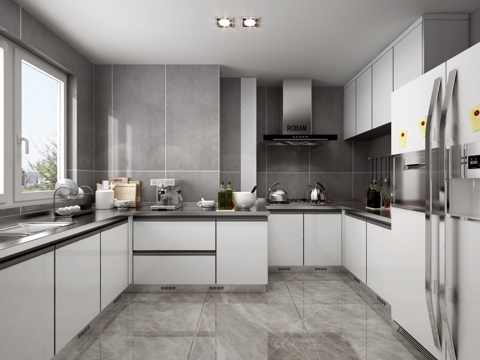  现代简约厨房 橱柜3d模型 