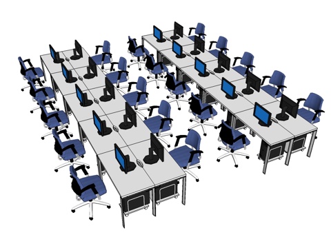 办公工位 文件柜 办公家具 工位 办公室 屏风工位su模型