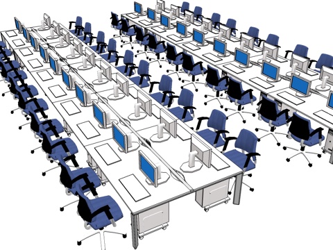 办公工位 文件柜 办公家具 工位 办公室 屏风工位su模型
