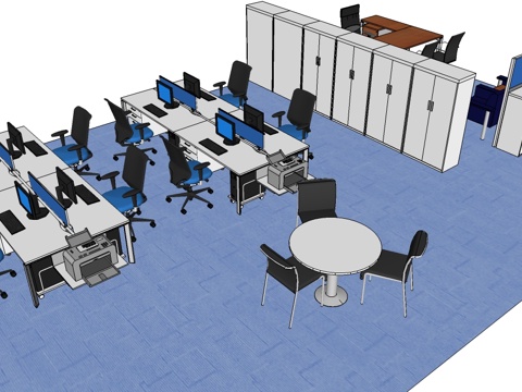办公工位 文件柜 办公家具 工位 办公室 屏风工位su模型