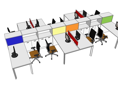 办公工位 文件柜 办公家具 工位 办公室 屏风工位su模型