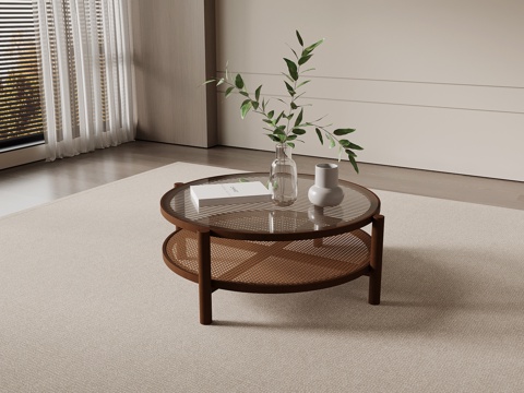  中古风茶几 实木茶几 圆形茶几3d模型 