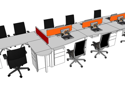 办公工位 文件柜 办公家具 工位 办公室 屏风工位su模型