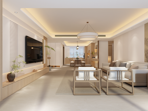  宋式美学现代客餐厅3D模型3d模型 