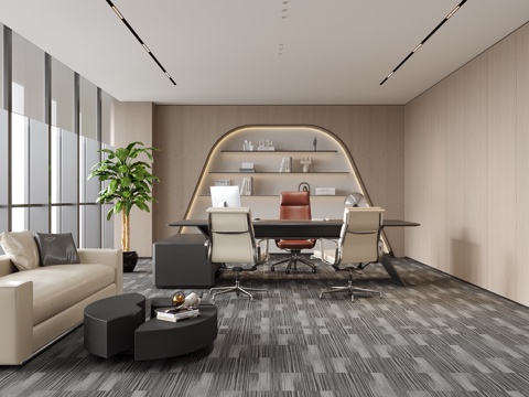 现代老板办公室 办公桌椅su模型