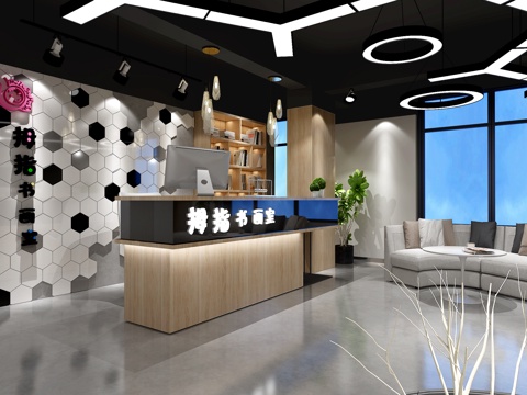  工业风儿童培训教室 大厅 前台3d模型 