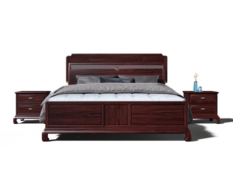  新中式宋式美学红木大床3d模型 