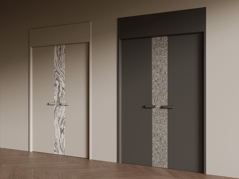 现代双开门 入户门su模型