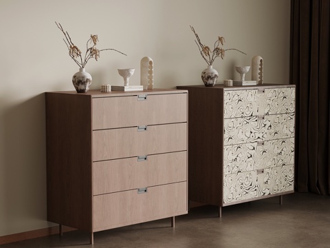 现代中古风斗柜 边柜 储物柜3d模型