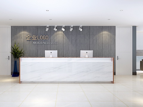  现代工装办公室前台 员工休息区3d模型 