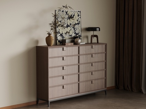 现代中古风斗柜 储物柜 边柜su模型