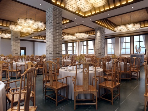  中式餐厅3d模型 