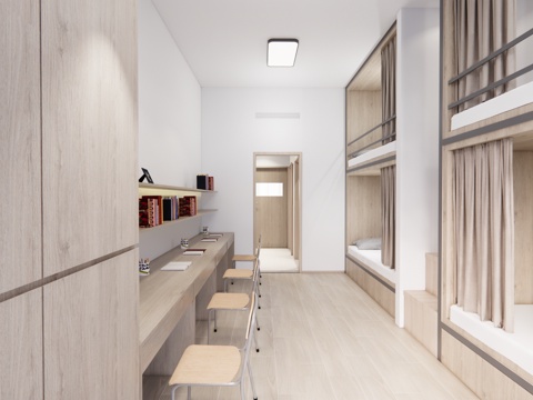 公寓 工装 家装 单人间 卧室 寝室su模型