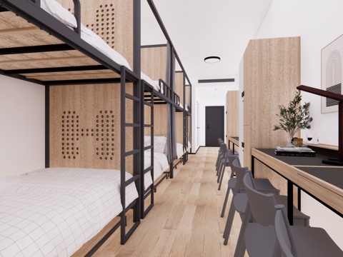 公寓 工装 家装 单人间 卧室 寝室su模型