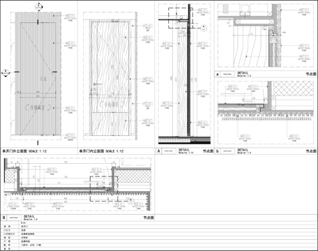 现代木门 卧室门 单开门  门节点图cad施工图
