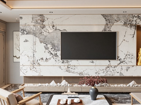 新中式客厅su模型