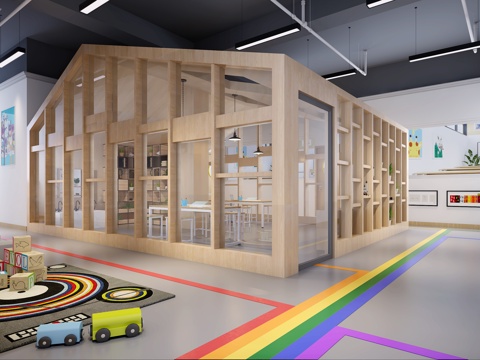  现代幼儿园教室美术室大厅走道小木屋3d模型 