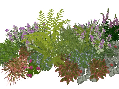  现代庭院植物堆景观组合su模型 