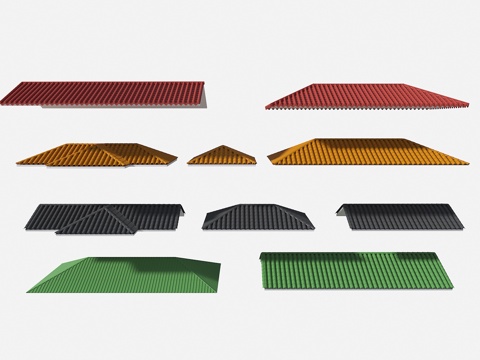  现代屋顶 新中式屋檐 坡屋顶 屋顶混凝土 瓦片筒瓦屋顶3d模型 